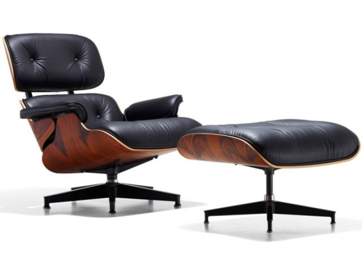 Дизайнерское лаунж кресло Eames lounge chair с отоманкой черное
