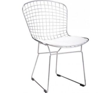 Стул Bertoia Chair хром с белой подушкой
