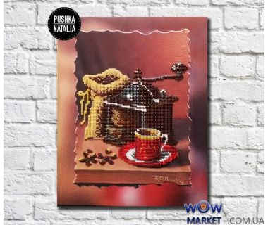 Картина вышитая бисером Кофейные истории от Пушки Натальи