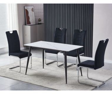 Обеденный керамический стол TM-100 белый мрамор + черный