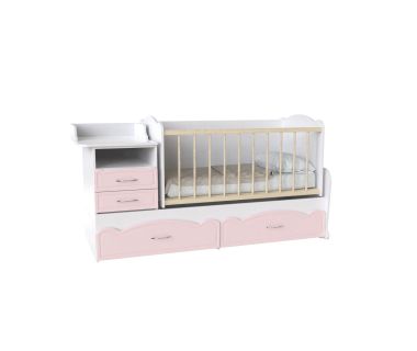 Кровать детская Binky ДС043 (3 в 1) Art In Head аляска и розовый (МДФ) + решетка б / п (110210737)