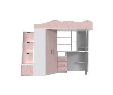 Кровать-чердак детская Binky ДС37А Art In Head аляска и розовый (МДФ) (110212637)