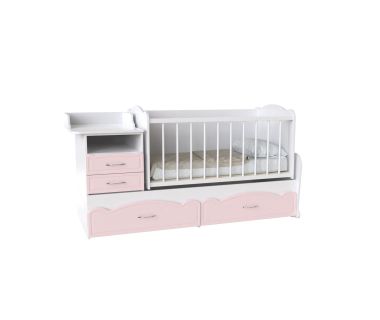 Кровать детская Binky ДС043 (3 в 1) Art In Head аляска и розовый (МДФ) + решетка белая (110210837)