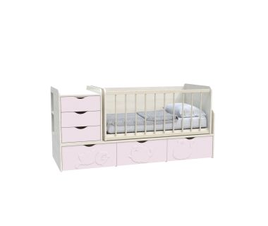 Кровать детская Binky ДС504А (3 в 1) Art In Head шамони светлый и розовый (МДФ) + решетка б / п (110210337)