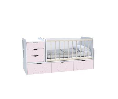 Кровать детская Binky ДС504А (3 в 1) Art In Head аляска и розовый (МДФ) + решетка б / п (110210137)