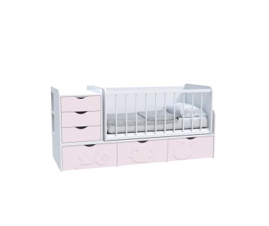 Кровать детская Binky ДС504А (3 в 1) Art In Head аляска и розовый (МДФ) + решетка белая (110210237)